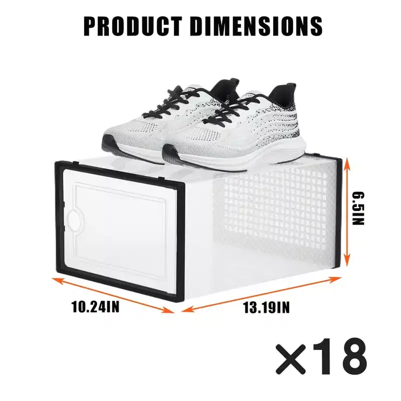 18-Pack Large Foldable Shoe Boxes, Stackable Plastic Shoe Storage Organizers for Closet, Clear Door Sneaker Containers with Hinged Lid