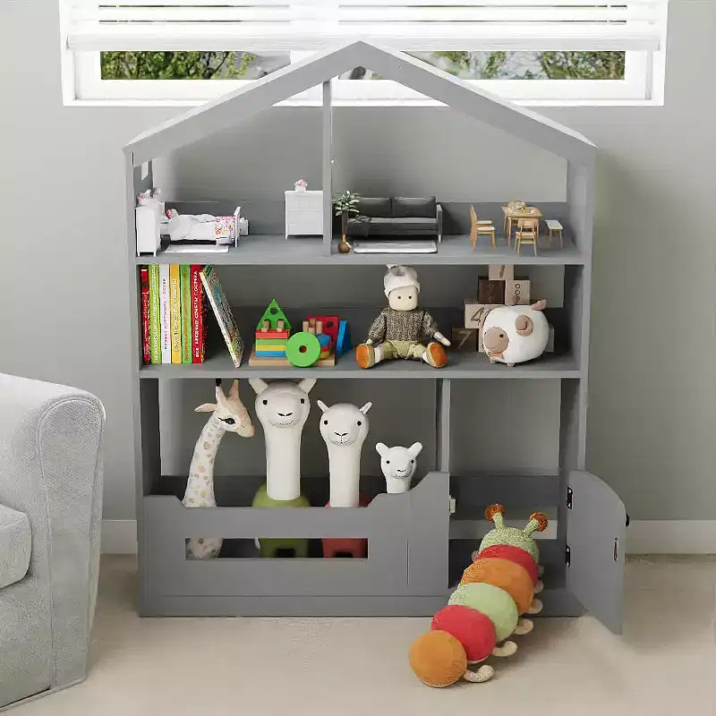 Kids Bookshelf, Toy Storage Organizer, Wooden Toddler Bookcase with Motion Sensor Light, Dollhouse Bookshelf for Bedroom, Classroom, Kindergarten