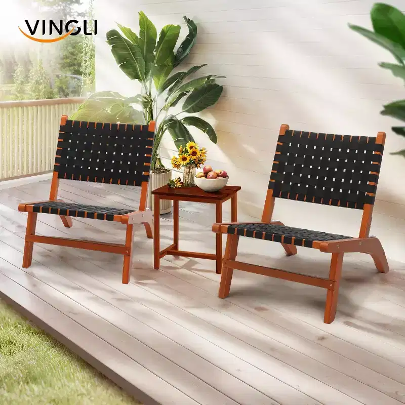 VINGLI Wooden Outdoor Chair, All-Weather Patio Seat with PE Woven Fabric, Adirondack Chair for Lawn, Balcony, Deck