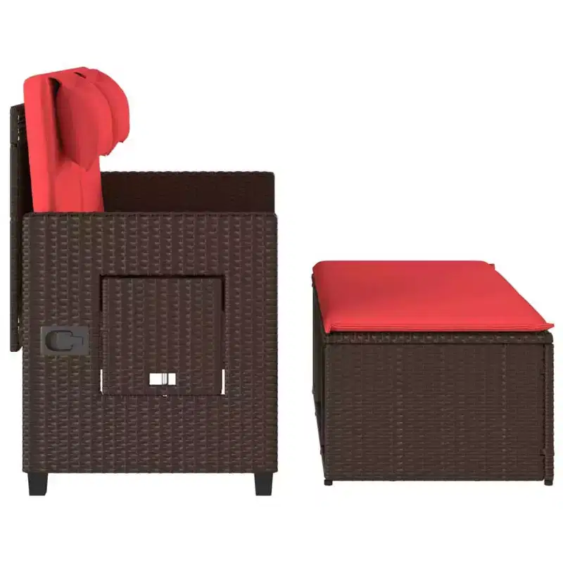 vidaXL Reclining Patio Bench with Cushions Seating Poly Rattan