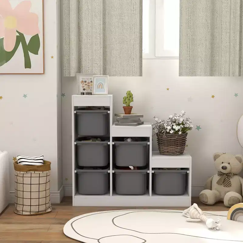 Kids Toy Storage Organizer with 6 Bins & 3 Layers, Gray