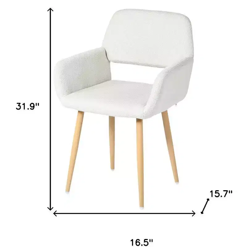 HomeRoots Set of Two Beige and Oak Fabric and Steel Dining Arm Chairs
