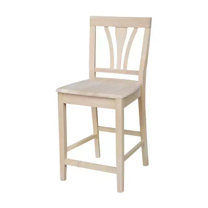 24" Fanback Counter Height Barstool Unfinished Solid Parawood, Armless Design, 250lb Capacity