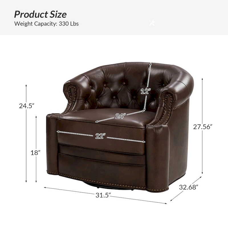 Felipe Modern Genuine Leather Swivel Chair With Tufted Back Set of 2 By HULALA HOME