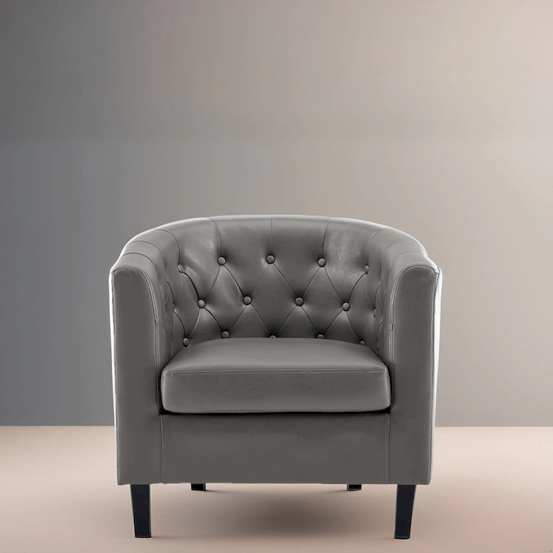 Accent Chair, Button Tufted Faux Leather Barrel Chair, Midcentury Modern Accent Chair, Comfy Armchair, Tub Barrel Chairs