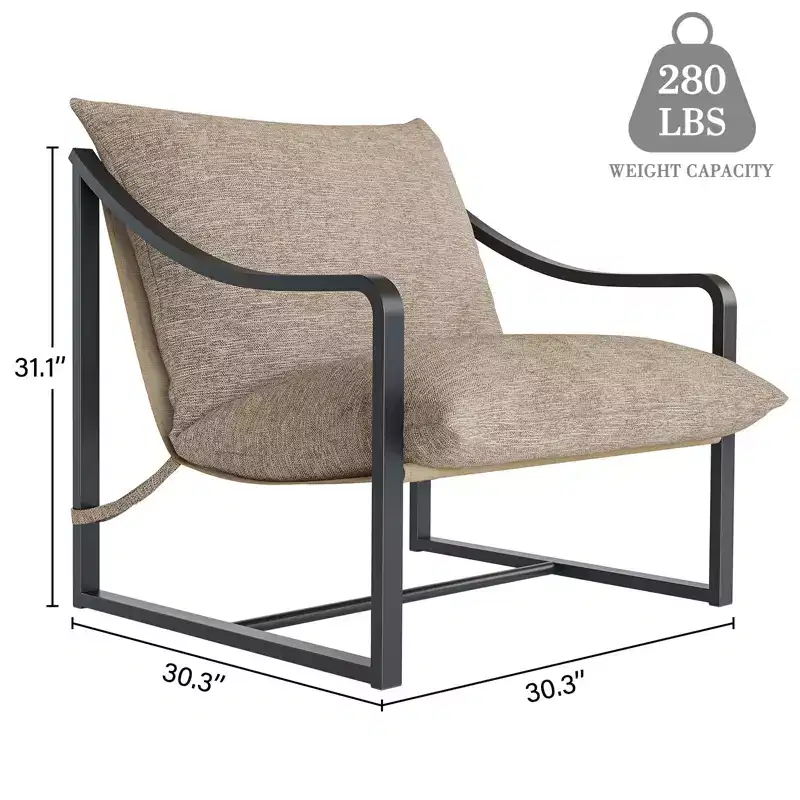 Modern Sling Accent Chair Sofa, Metal Framed Armchair with Removable Seat Cushion,Lazy Chair for Bedroom & Lounge
