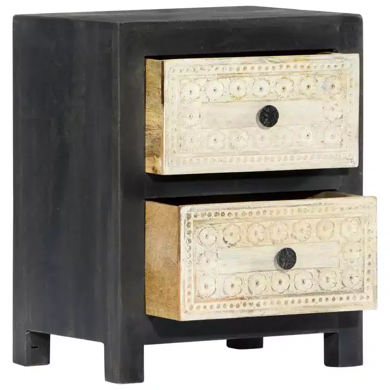 Hand Carved Bedside Cabinet Gray 15.7x11.8x19.7 Solid Mango Wood