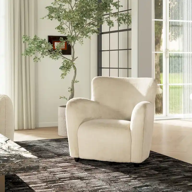 32 Transitional Faux Fur Upholstered Curved Arm Accent Chair