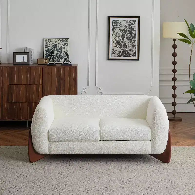 63 " Boucle Fabric Loveseat Beige