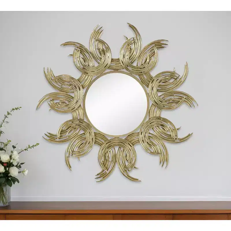 HomeRoots 37 Gold Abstract Sunburst Iron Framed Accent Mirror