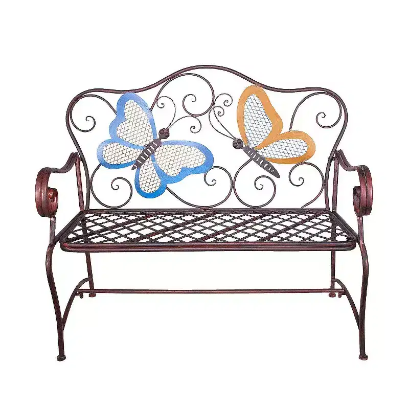 Butterfly Metal Bench Brown - Alpine Corporation: Chic Garden Seating, Weather-Resistant Patio Furniture
