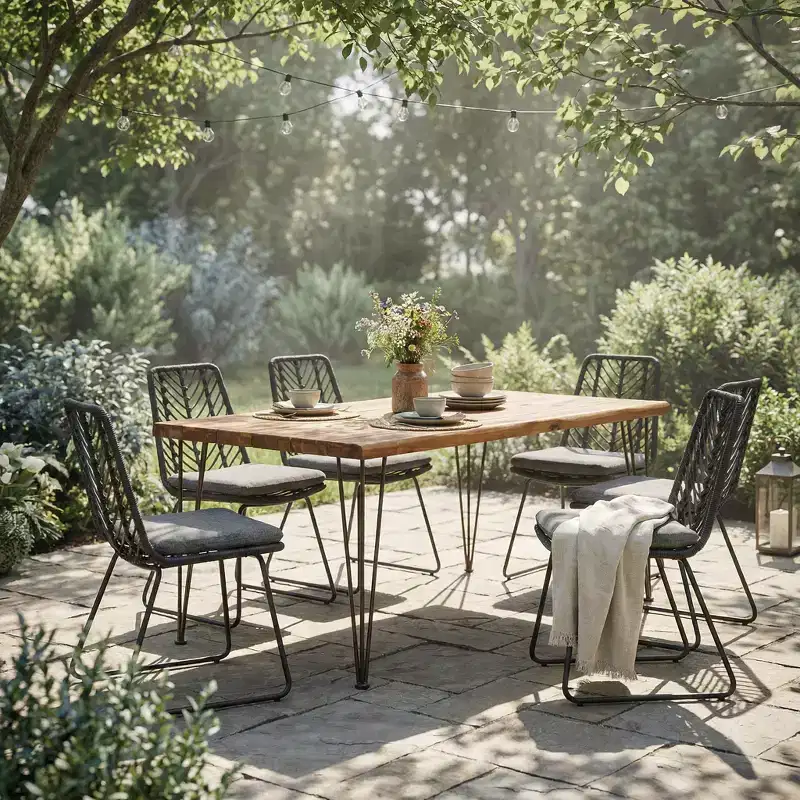Christopher Knight Home Ingrid Modern 7 Piece Metal Patio Dining Set with Acacia Table and PE Rattan Design