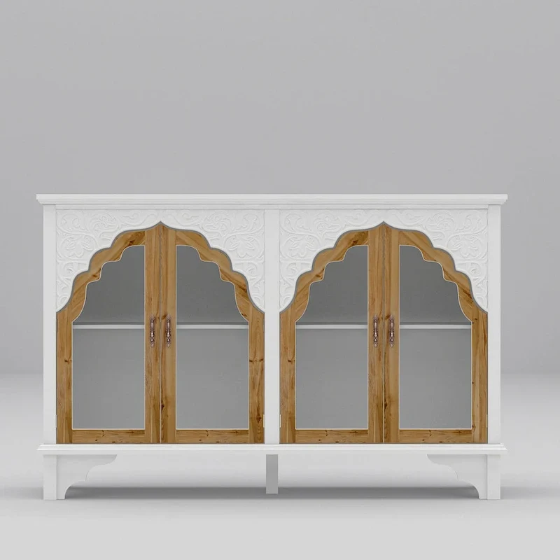 Wooden Carved Bathroom Cabinet Accent Cabinet Sideboard Acrylic Glass