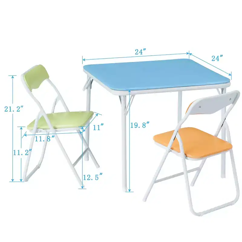 VECELO Kids Folding Activity Table & Chairs with Soft Padded Cushion, Foldable & Portable, Colorful