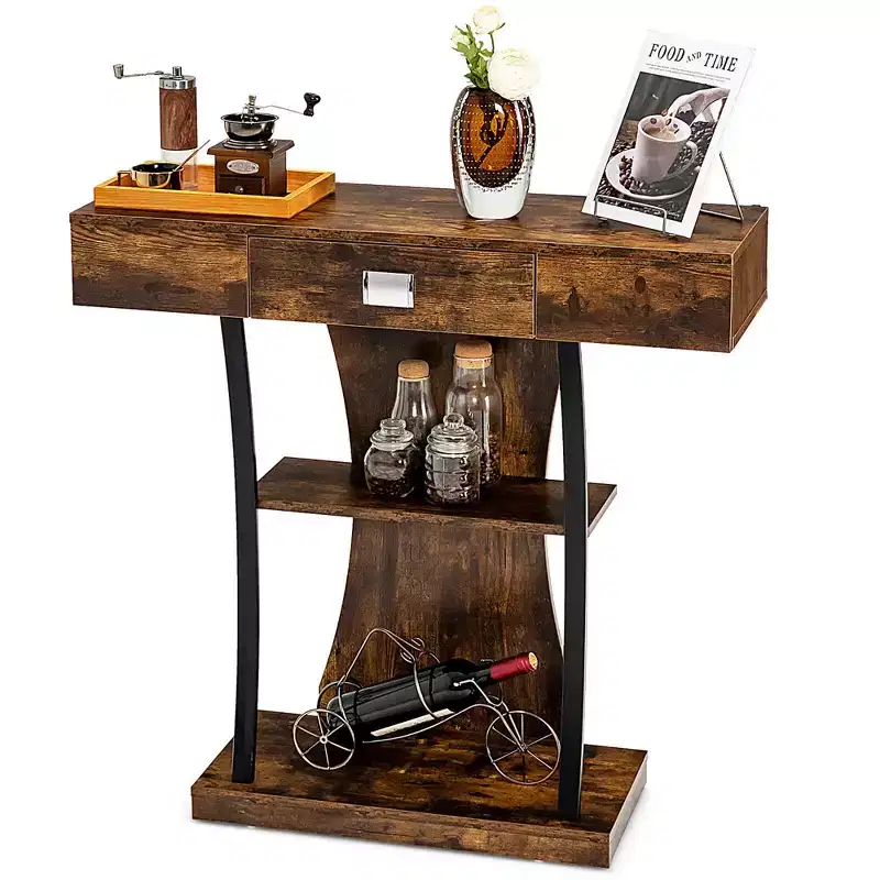 Costway Console Sofa Table w/ Drawer and 2-Tier Shelves for Entryway Living Room