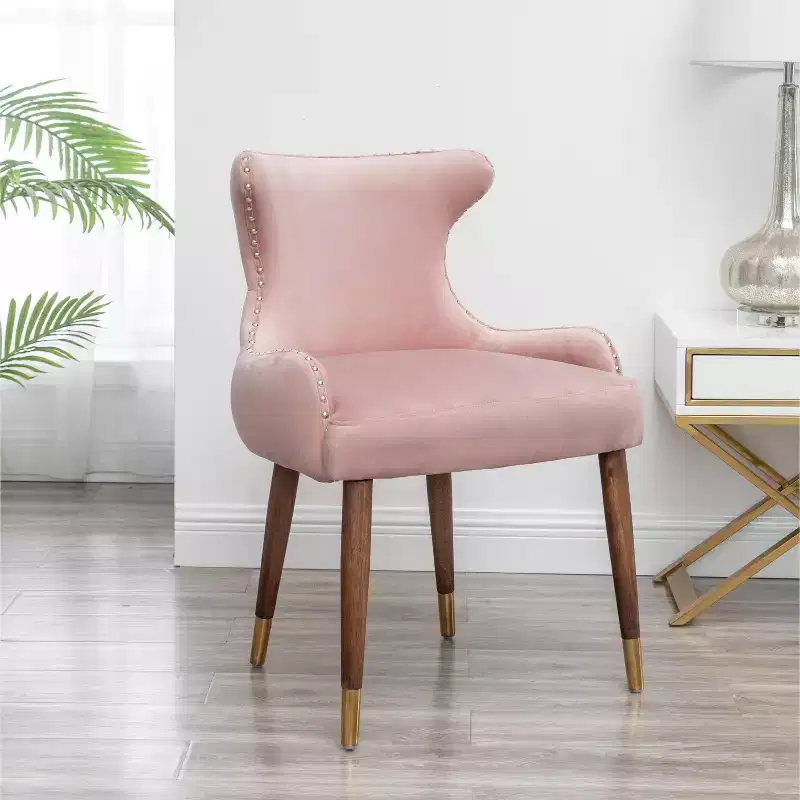 Contemporary Velvet Upholstered Nailhead Trim Accent Chair, Pink
