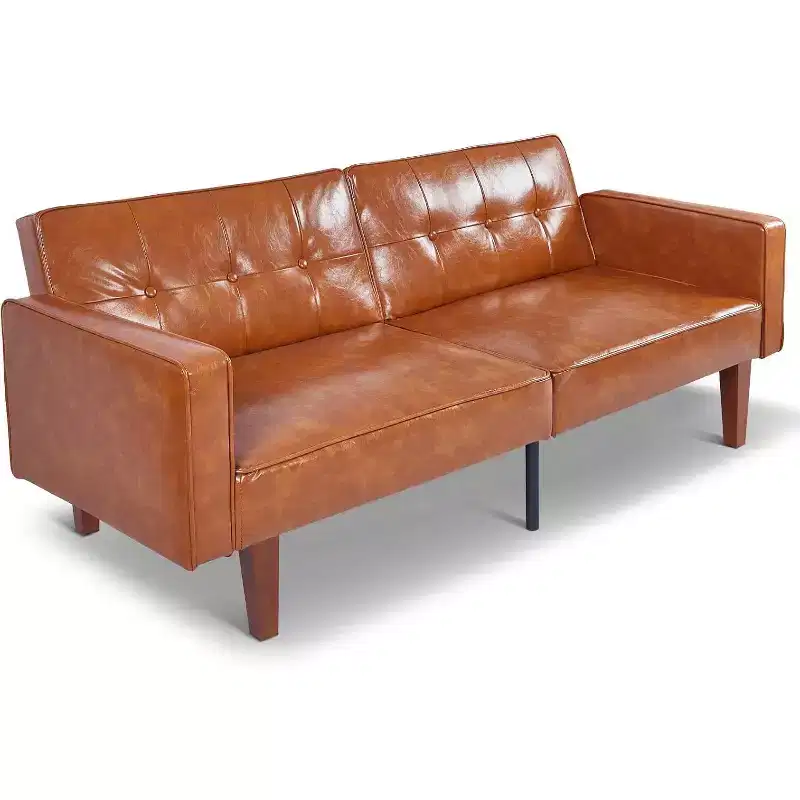 Zevemomo Convertible Sofa Bed With Adjustable Backrest,Functions As A Recliner And Loveseat,Foam And Spring Cushions,Brown