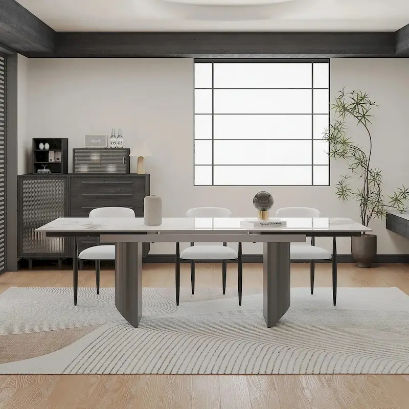 9-Piece Extendable Dining Table Set with 8 Upholstered Chairs