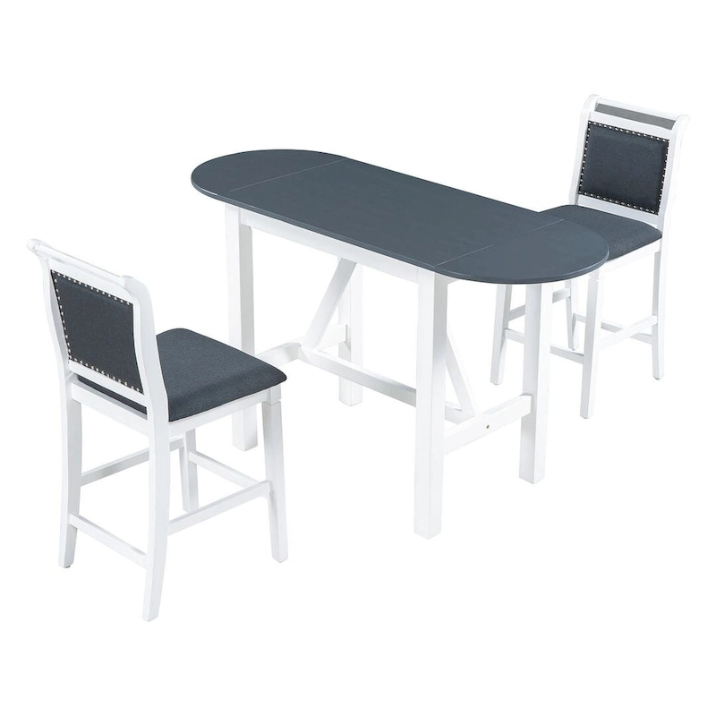 3-Piece Wood Counter Height Drop Leaf Dining Table Set with 2 Upholstered Dining Chairs