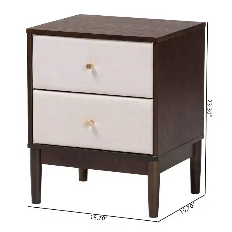 Baxton Studio Nikolai Fabric and Wood 2 Drawer Nightstand Beige/Wenge Brown