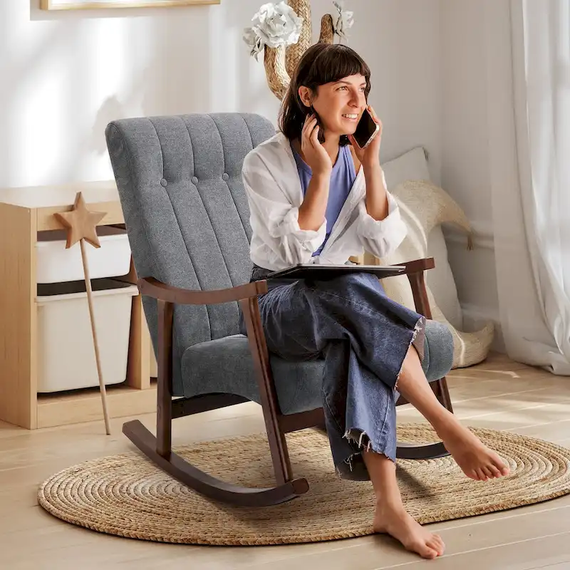AVAWING Upholstered Rocking Chair ModernHighBackArmchair