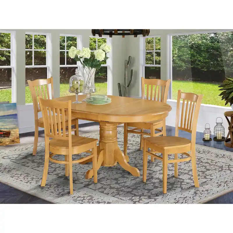 Oval Kitchen Table and 4 Dining Chairs, 42x60 Inch, Oak