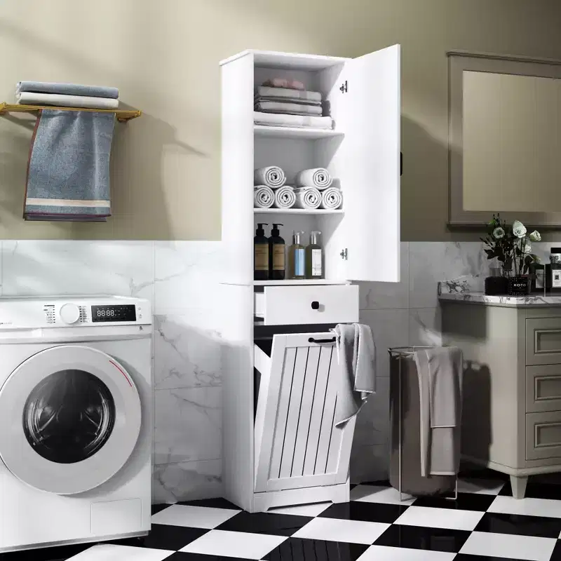 CLIHOME Bathroom Storage Cabinet Laundry Cabinet with 1 Storage Cabinet and 1 Drawer, White