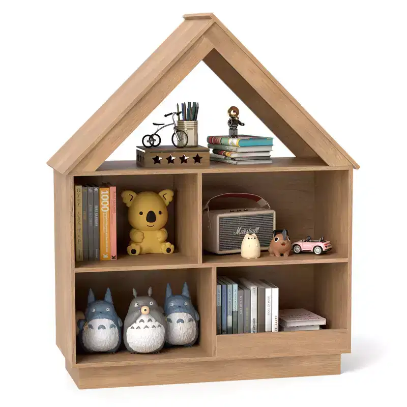 Wooden Kids Dollhouse Bookshelf with Open Shelves Anti toppling System Bookcase White/Brown