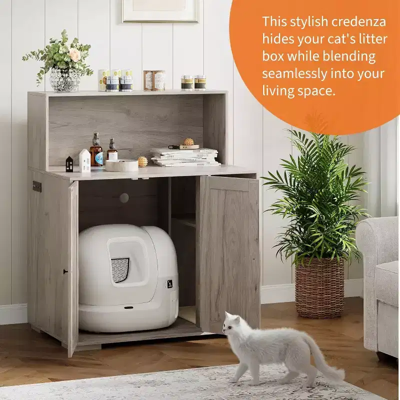 Extra Large Cat Litter Box Enclosure ,Large Automatic Litter Box Furniture,Dog-Proof Litter Cabinet with Outlet,Space for Cat Stuffs