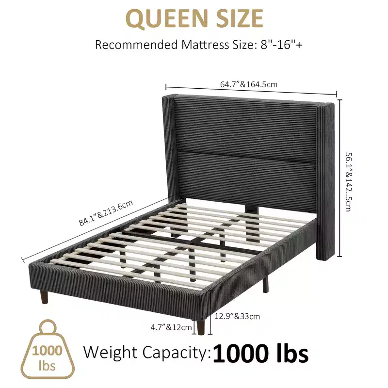 Queen Upholstered Platform Bed Frame with 51.2