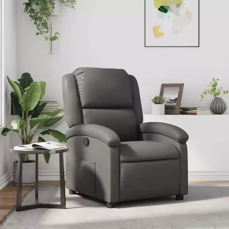 Manual Recliner Chair with Adjustable Back/Footrest, Gray Faux Leather Reclining Sofa for Ultimate Comfort