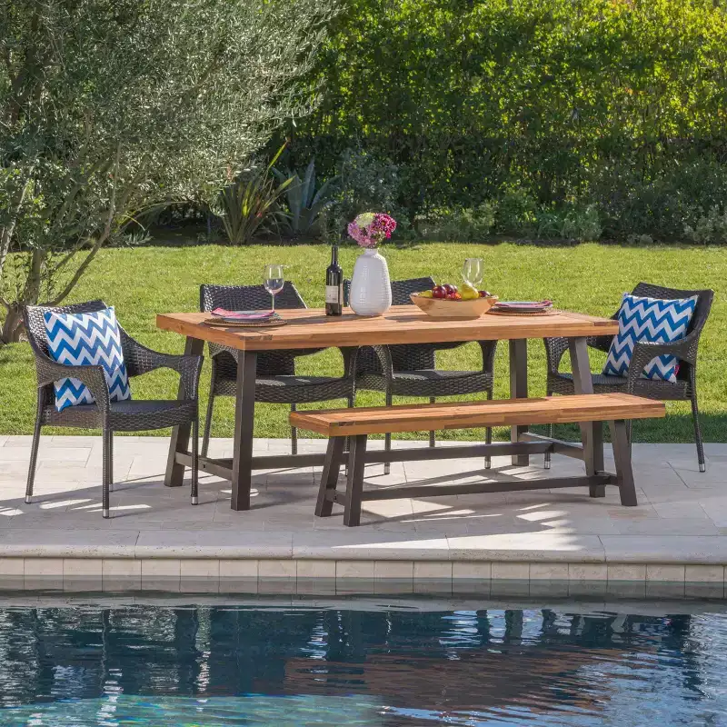 Christopher Knight Home Fletcher Outdoor Acacia Wood and Wicker 6 Piece Dining Set
