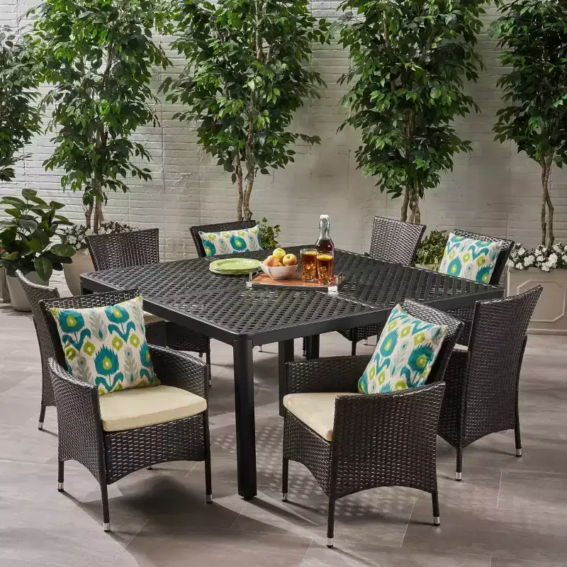 Christopher Knight Home Bragdon Outdoor Aluminum and Wicker 8 Seater Dining Set