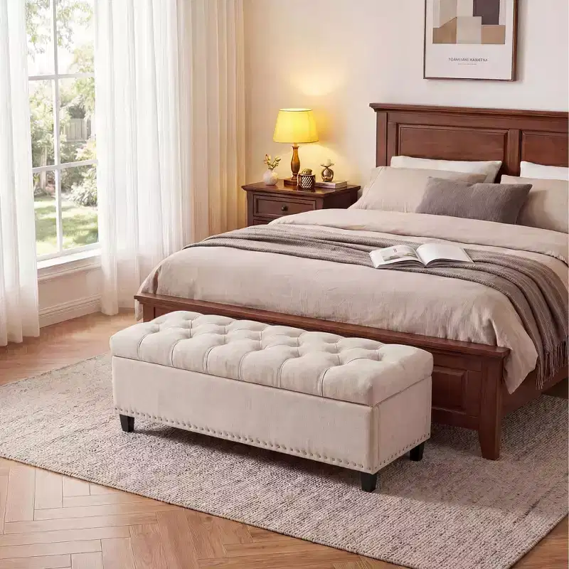 50.8 Storage Ottoman Bench, Tufted Upholstered End of Bed Storage Bench, Flip Top Entryway Bench with Safety Slow-Close Hinge for Living Room