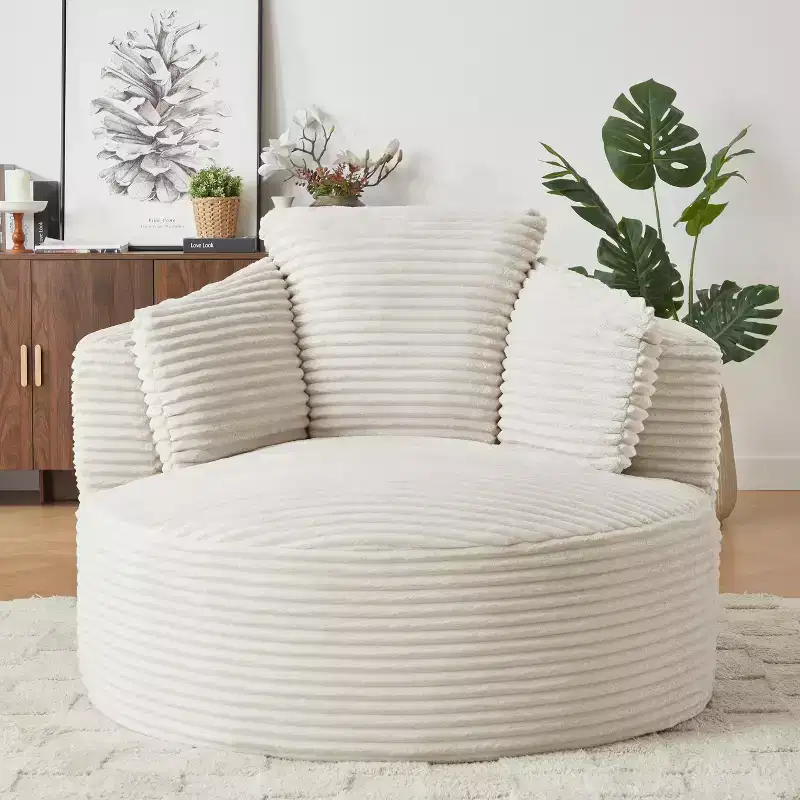 Corduroy Accent Chair, Cushioned Backrest Round Chair, Modern Single Sofa Chair for Living Room, Office & Apartment