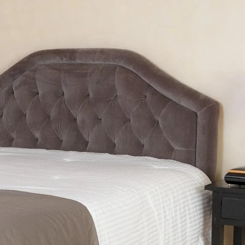 Adjustable Full/Queen Tufted Headboard with Button Tufts & Black Iron Legs, Curved Design