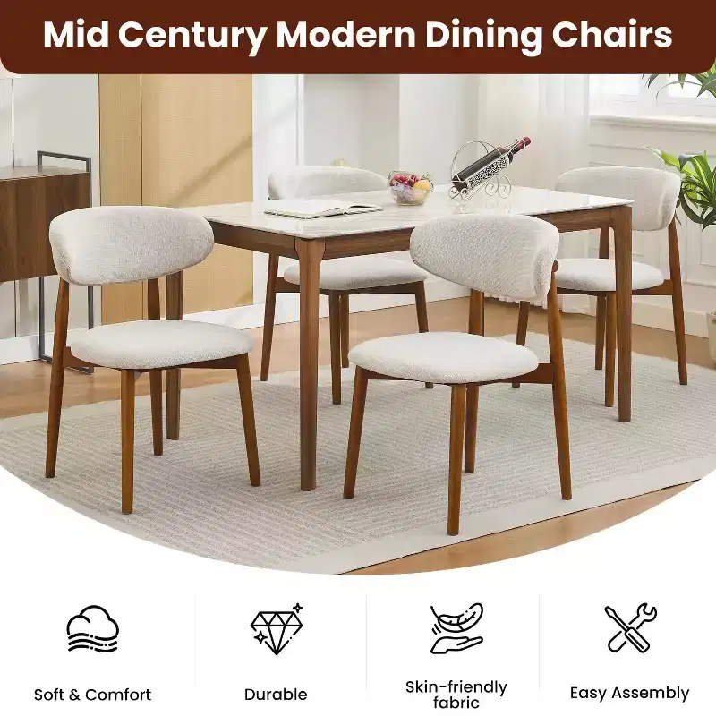 Acekool Set of 2 Beige Linen Dining Chairs Modern Farmhouse Upholstered Seats with Brown Wood Legs for Dining Room