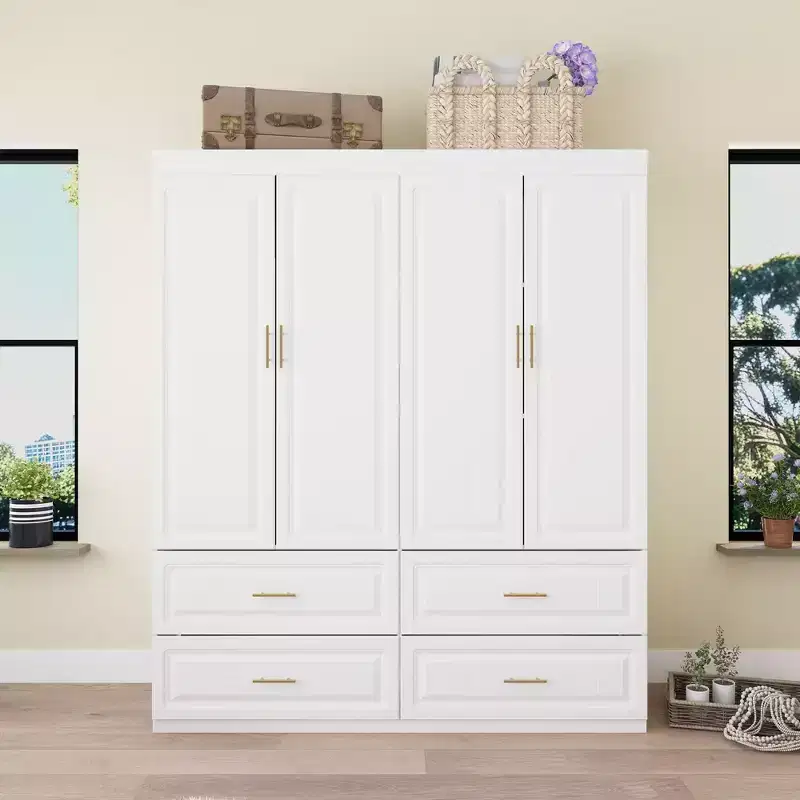 Famapy White Combo Armoire Modern Cloths Storage Cabinet