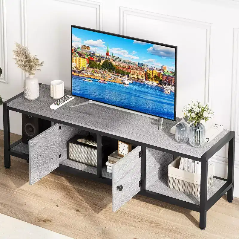 Modern Farmhouse TV Stand for Living Room with Storage Shelves, Entertainment Center Console Table for Bedroom