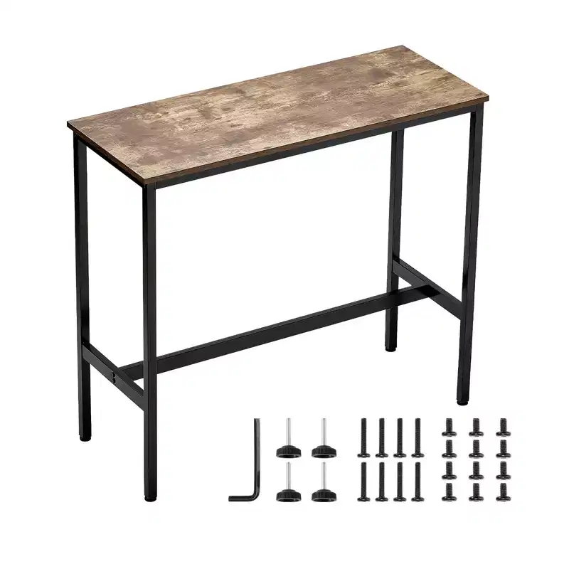 39x16x35.5 Bar Height Pub Table, Modern Metal Frame Industrial Wooden Top Cocktail Coffee Dining Table