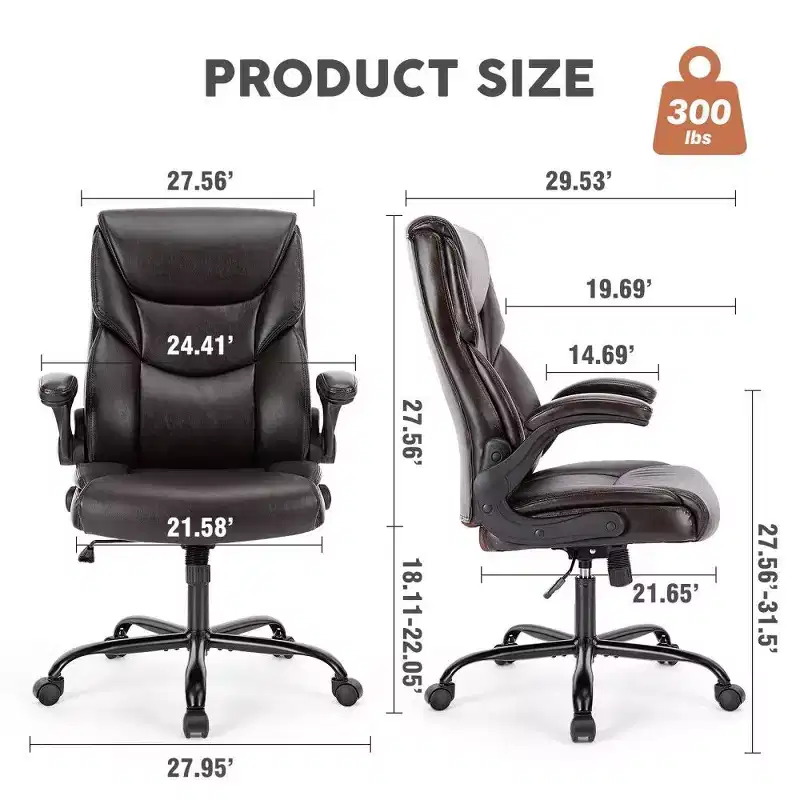 Ergonomic PU Leather Office Chair,High Back Executive Desk Chair with Flip-Up Armrests & Dynamic Lumbar Support,275LB Capacity