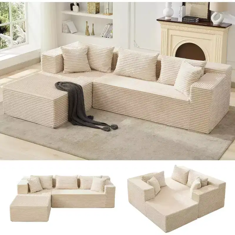 106-Inch L-Shaped Sectional Couch, Modern Modular Sofa with Chaise, Deep Seat Upholstered Furniture for Living Room