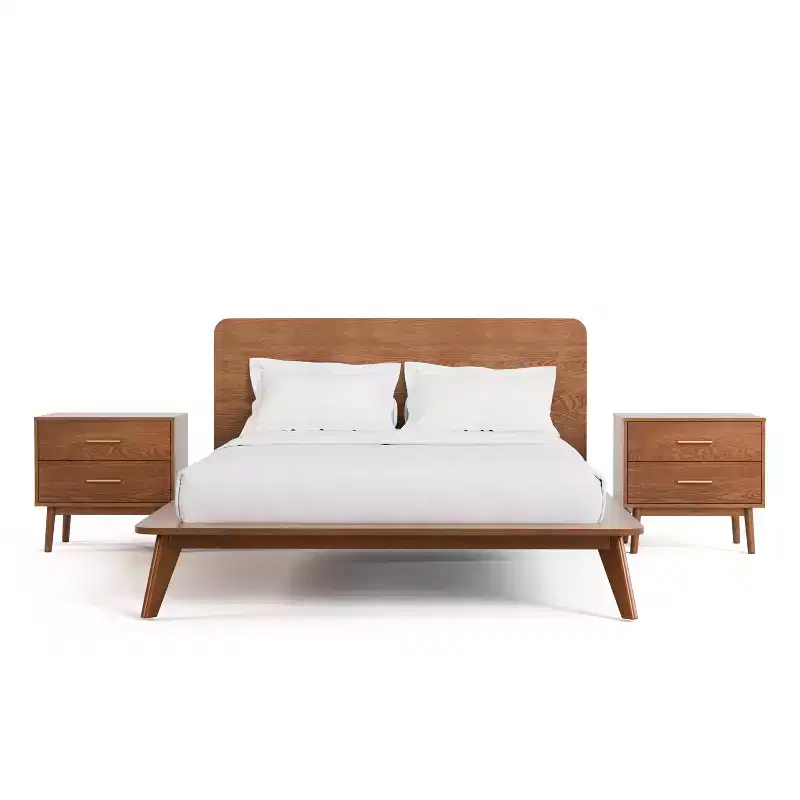 HOMES: Inside + Out 3pc Riverstone Mid-Century Wood Platform Bedroom Set with 2 Nightstands Walnut