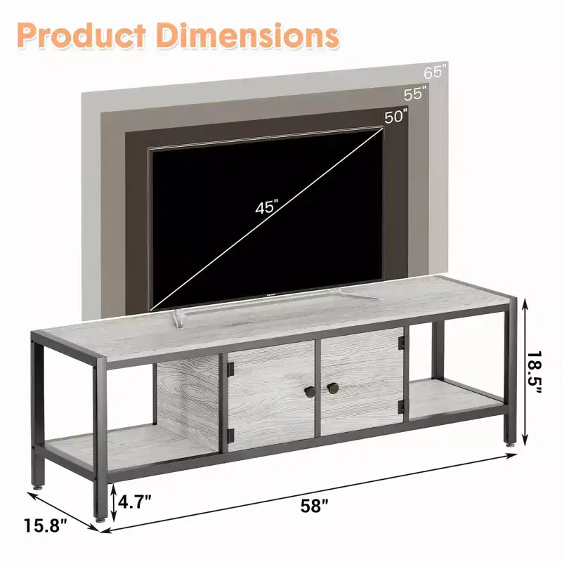 GustoWave Industrial TV Stand for TV up to 65 inch, 58 TV Cabinet with 2 Storage Cabinets, Entertainment Center TV Console Table