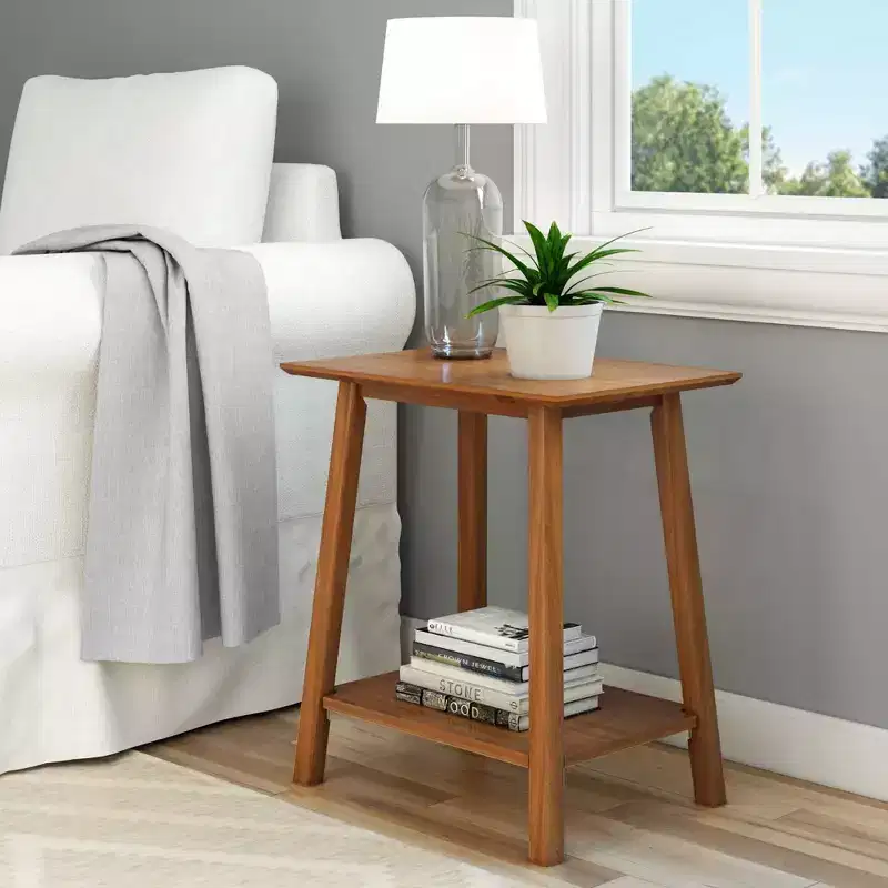 Plank+Beam Nightstand, Solid Wood Mid-Century Modern Bedside Table for Bedroom