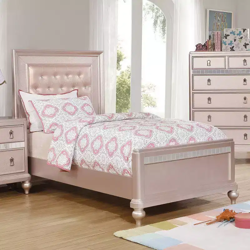 Twin Coleman Upholstered Bed Rose Gold - HOMES: Inside + Out: Crystal Button, Mirrored Footboard, Vintage Look