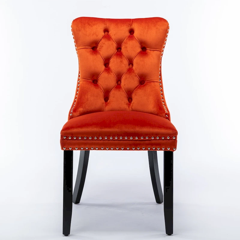 Modern Set of 2 Velvet Tufted Dining Chair with Wood Legs and Nailhead Trim