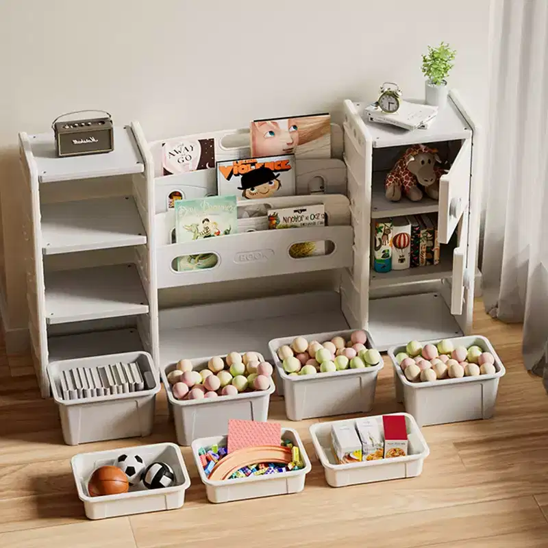Storage Organizer 8 storage cabinet Removable Toy Bins, 4-Tier Book organizers Storage and 2 cabinet storage for Playroom, Bedroom, Kids Room