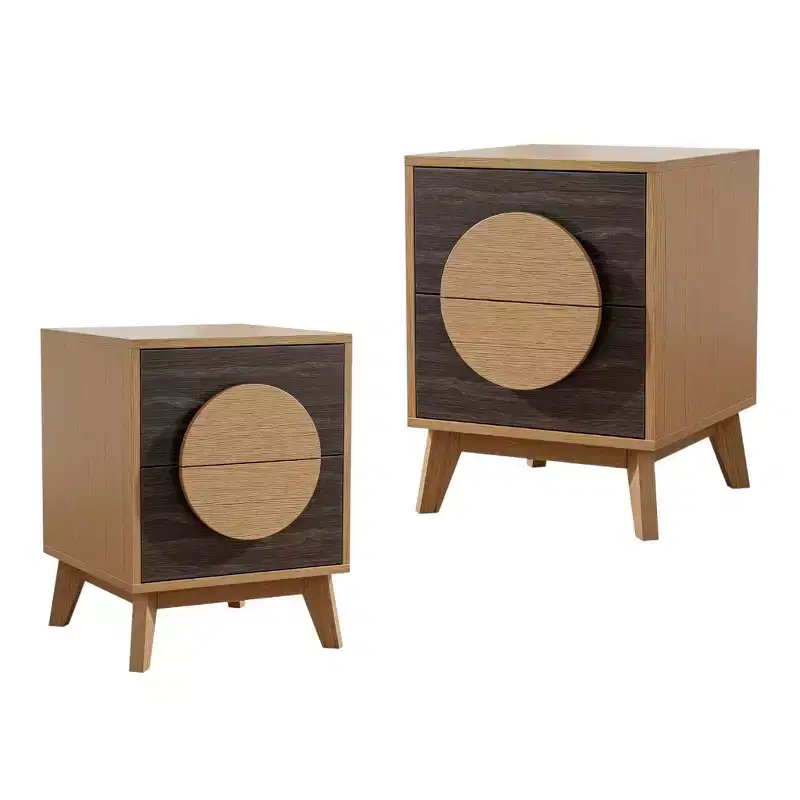 HomeRoots Set of Two 21 Oak And Dark Brown Solid Wood Square Two Drawer Nightstands