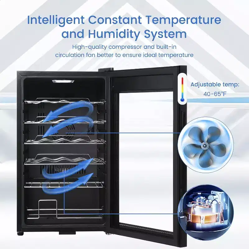 Acekool 24-Bottle Built-In Wine Cooler - Black Metal Frame with Digital Control (40-65F), Adjustable Shelves